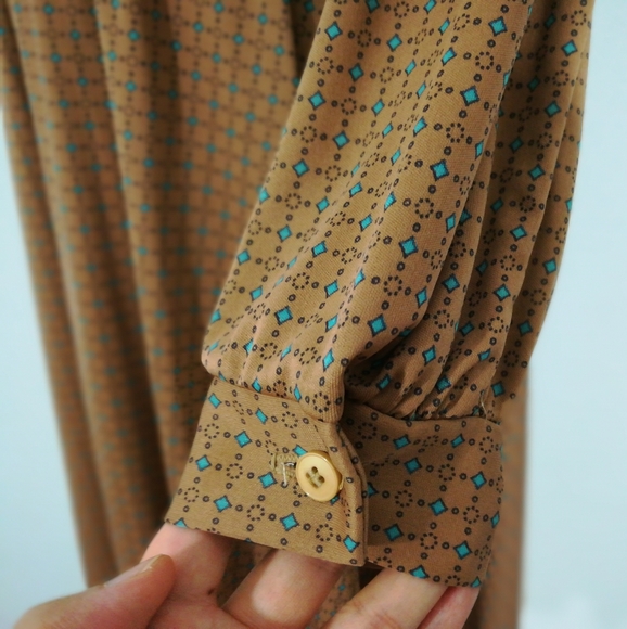 VINTAGE High Neck Tie Up Button Midi Long Dress - Picture 9 of 16